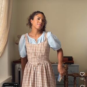 Gingham Checkered Dress with Puff Sleeves